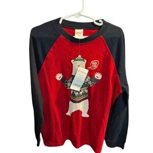 Gymboree Kids Long Sleeve Polar Bear High Five Graphic Tee Red Navy Size S